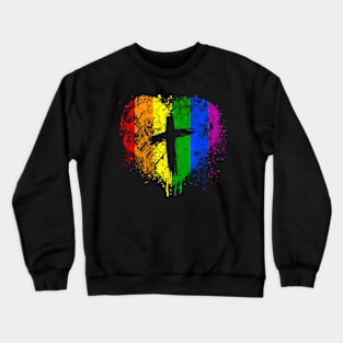 Heart with cross, Gay Pride, Christian religious Crewneck Sweatshirt